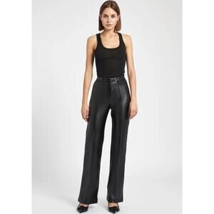 Boa. Because of Alice Black High Rise Vegan Leather Seam Front Wide Leg Pants L